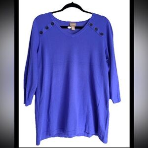 CHICOS Blueberry V-Neck Jersey Tunic Pullover Button Detail Sz 12 NWT